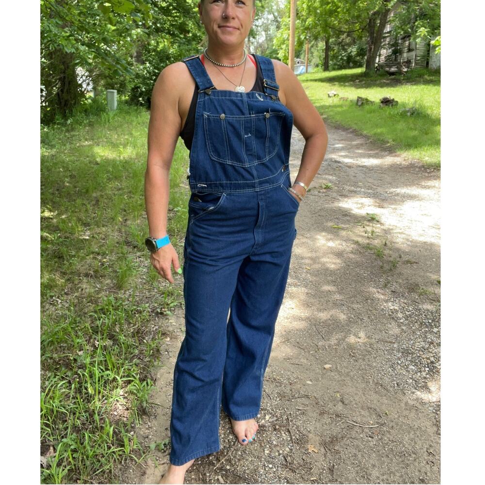 Vintage Sears Roebucks Overalls Blue Jean Denim 32x34 Made in USA Ladies MEDIUM